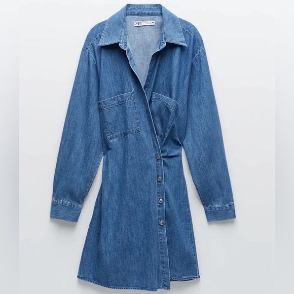 Zara The Erin Denim Wrap Asymmetric Mini Dress size M - Picture 2 of 13